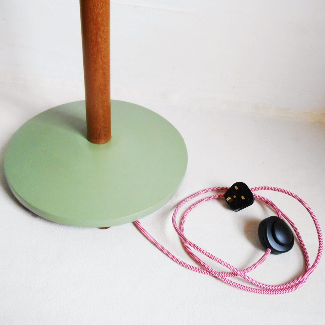 A mid century modern teak floor lamp by Fiona Bradshaw Designs