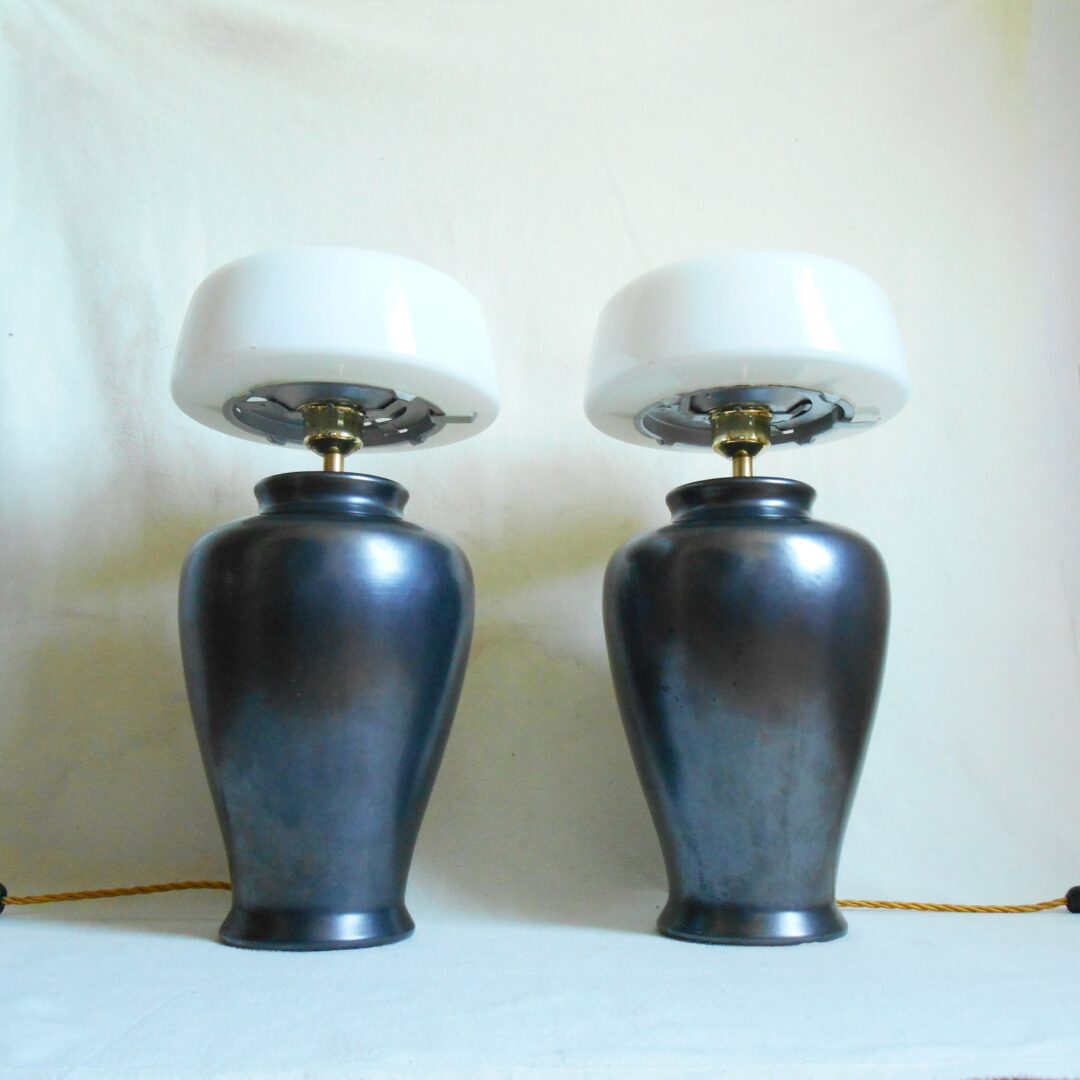 A pair of metallic grey table lamps by Fiona Bradshaw Designs