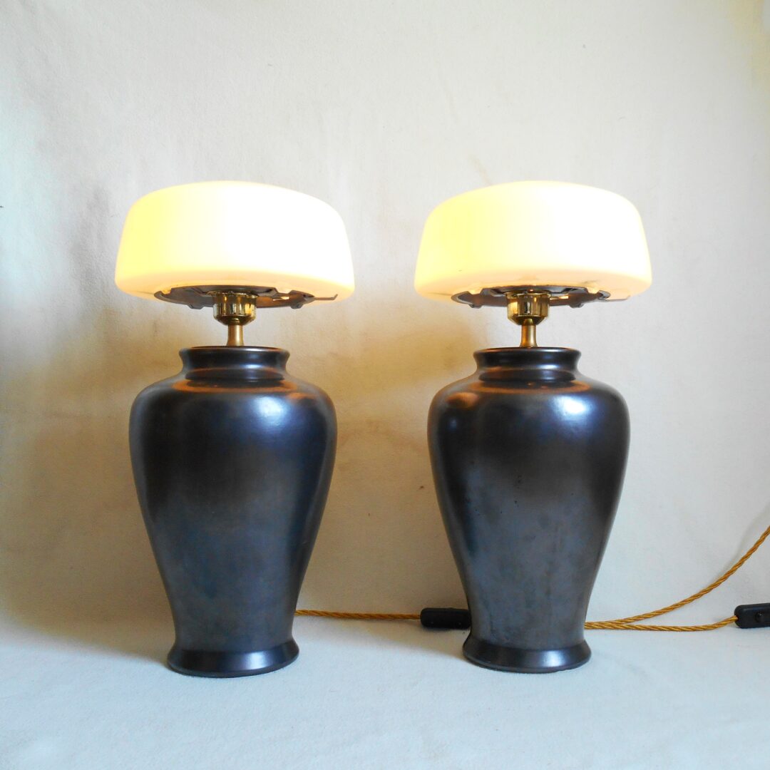 A pair of metallic grey table lamps by Fiona Bradshaw Designs