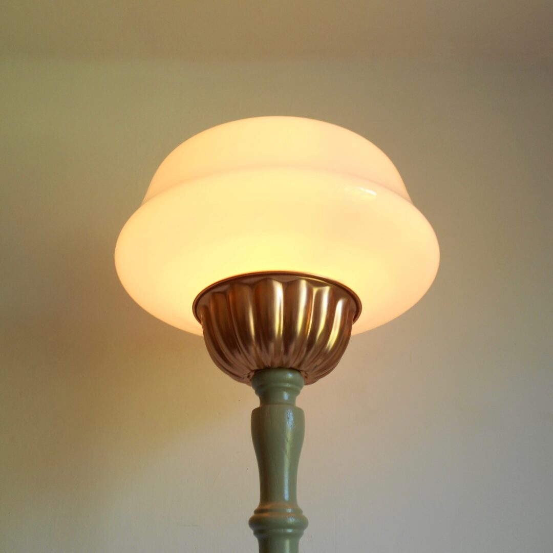 A tall Art Deco style floor lamp by Fiona Bradshaw Designs
