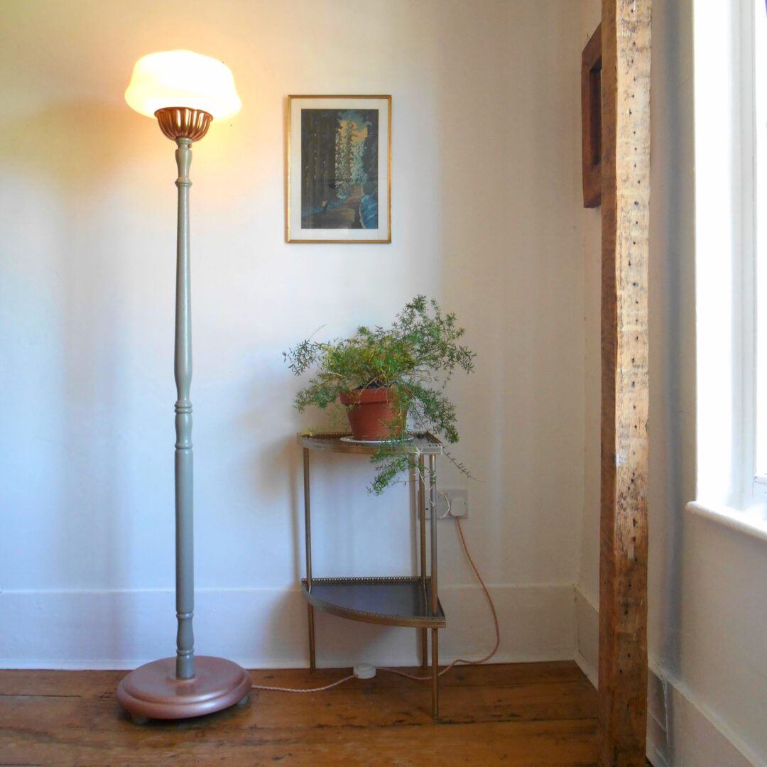 A tall Art Deco style floor lamp by Fiona Bradshaw Designs