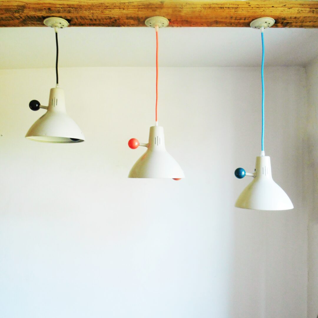 A collection of vintage pendant lamps by Fiona Bradshaw Designs
