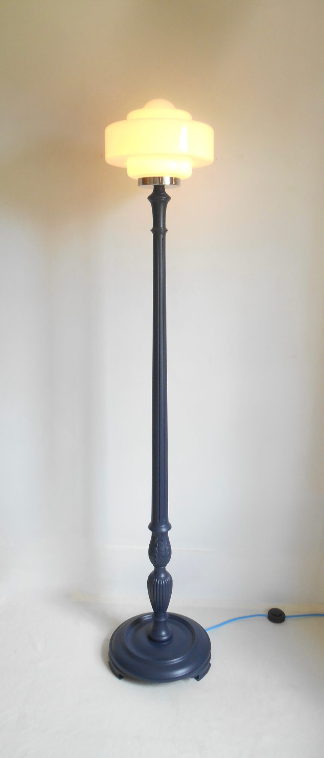 A navy Art Deco floor lamp by Fiona Bradshaw Designs