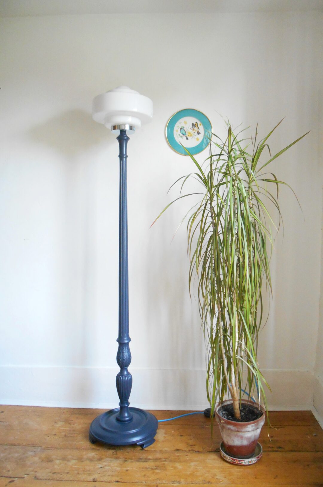 A navy Art Deco floor lamp by Fiona Bradshaw Designs