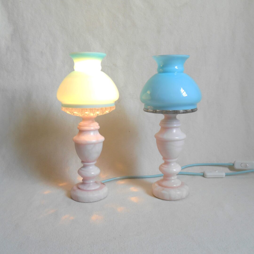A pair of unique marble table lamps by Fiona Bradshaw Designs