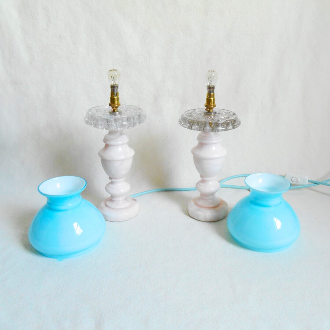 A pair of unique marble table lamps by Fiona Bradshaw Designs