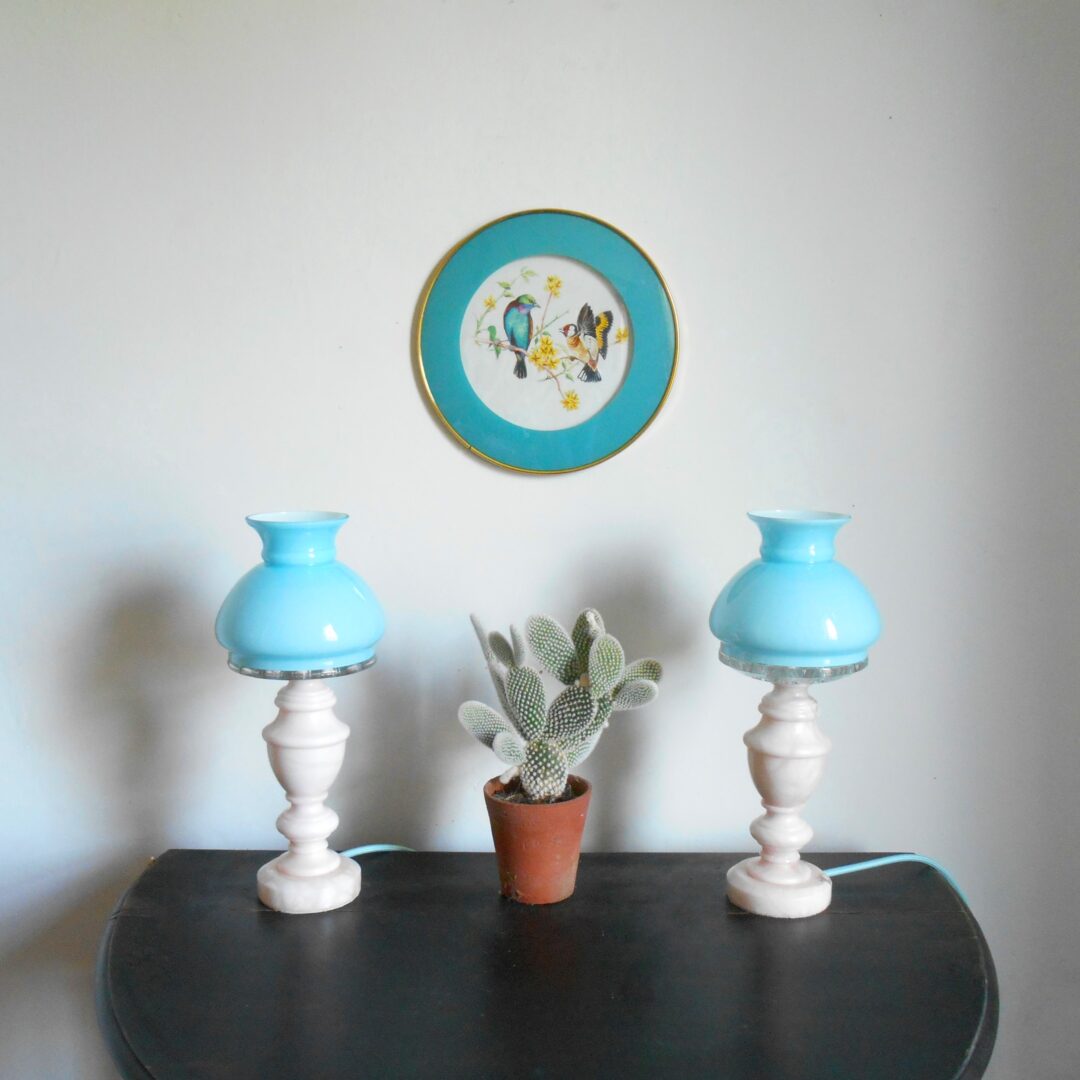 A pair of unique marble table lamps by Fiona Bradshaw Designs