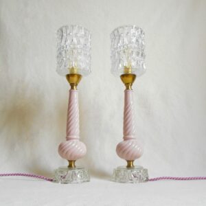 A pair of pink table lamps by Fiona Bradshaw Designs