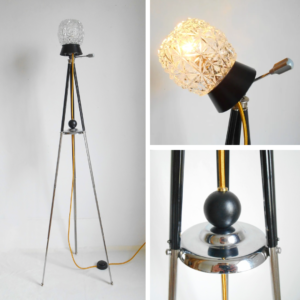 A vintage camera tripod lamp by Fiona Bradshaw Designs