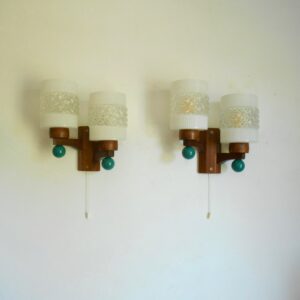Mid century modern teak wall lamps by Fiona Bradshaw Designs